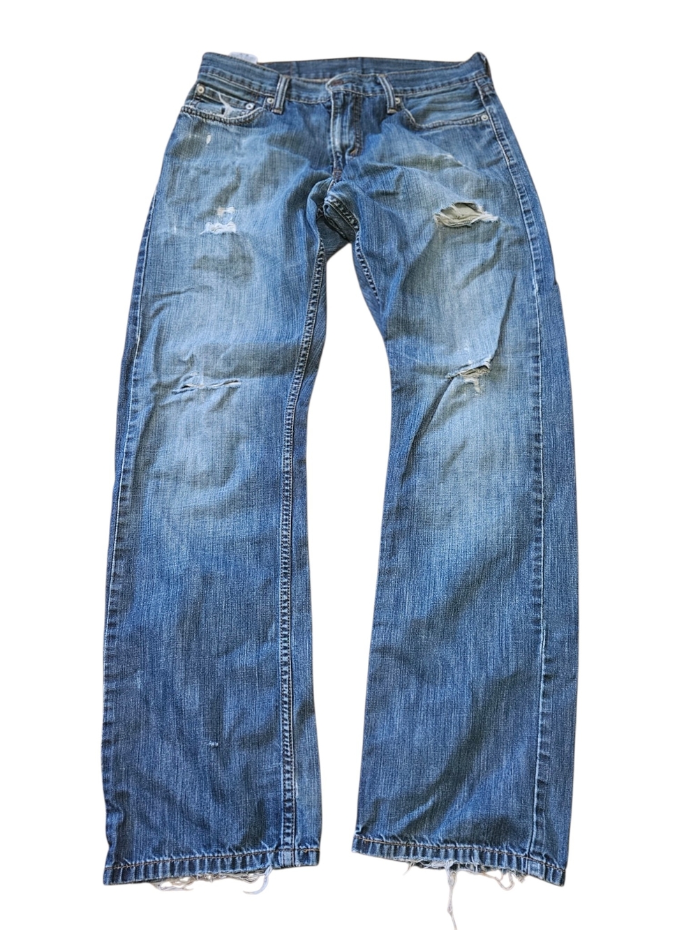 ​Levi’s 514 Slim Straight Jeans Men’s 30x32 Blue Distressed Denim Thrashed Hems
